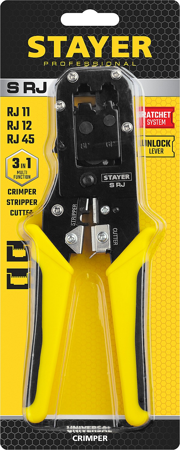 STAYER RJ45, RJ11/RJ12, кримпер универсальный 22652 Professional купить по цене 1&nbsp;010 ₽ в интернет магазине ТЕХСАД