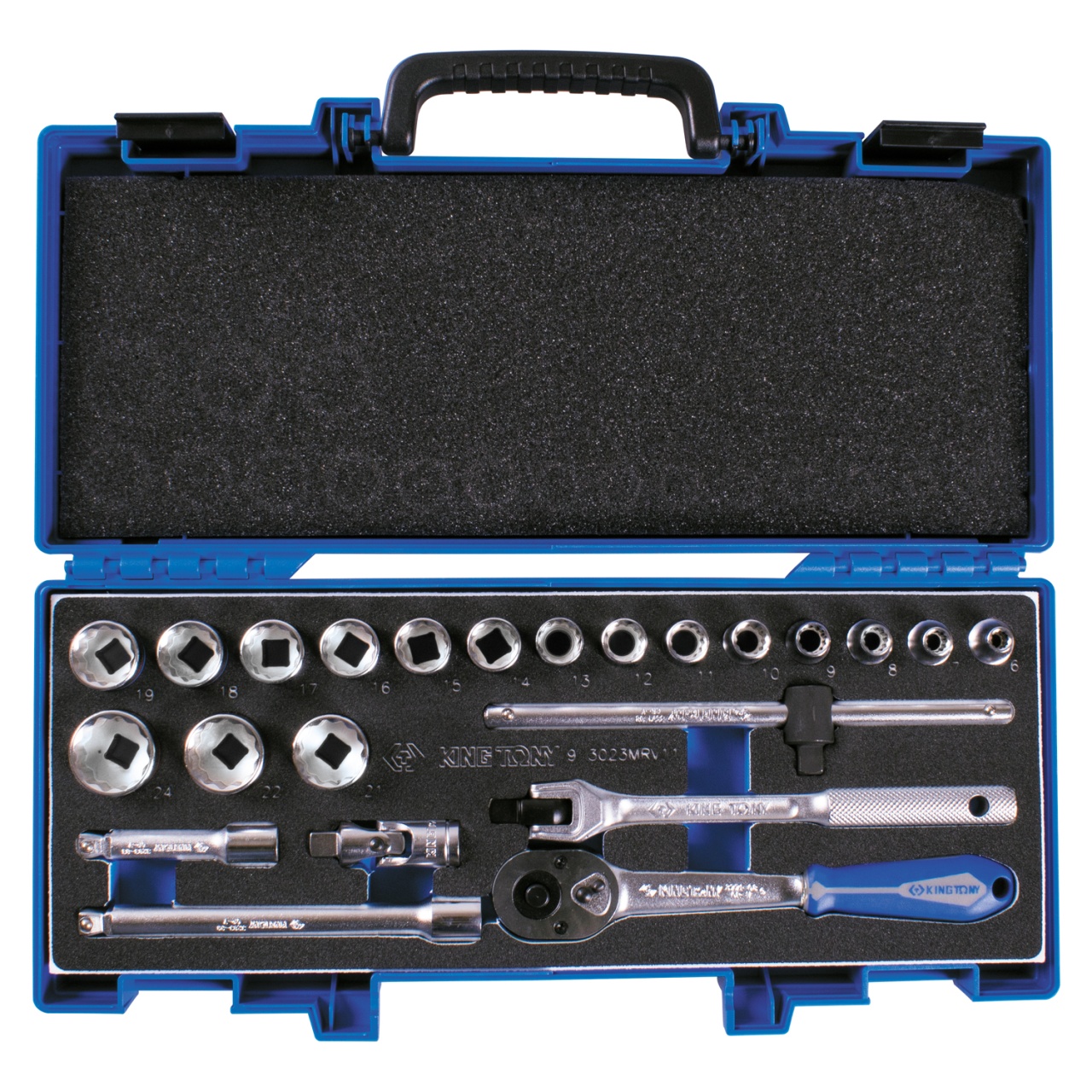 Набор торцевых головок с принадлежностями 3/8'', двенадцатигранные, 6-24 мм, 23 предмета KING TONY 3023MRV11 купить по цене 9 680 ₽ в интернет магазине ТЕХСАД