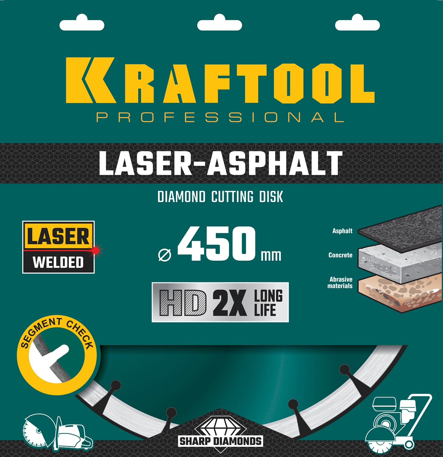 KRAFTOOL Ø 450Х25.4 мм, алмазный, сегментный, по асфальту, диск отрезной LASER-ASPHALT 36687-450 купить по цене 13 750 ₽ в интернет магазине ТЕХСАД