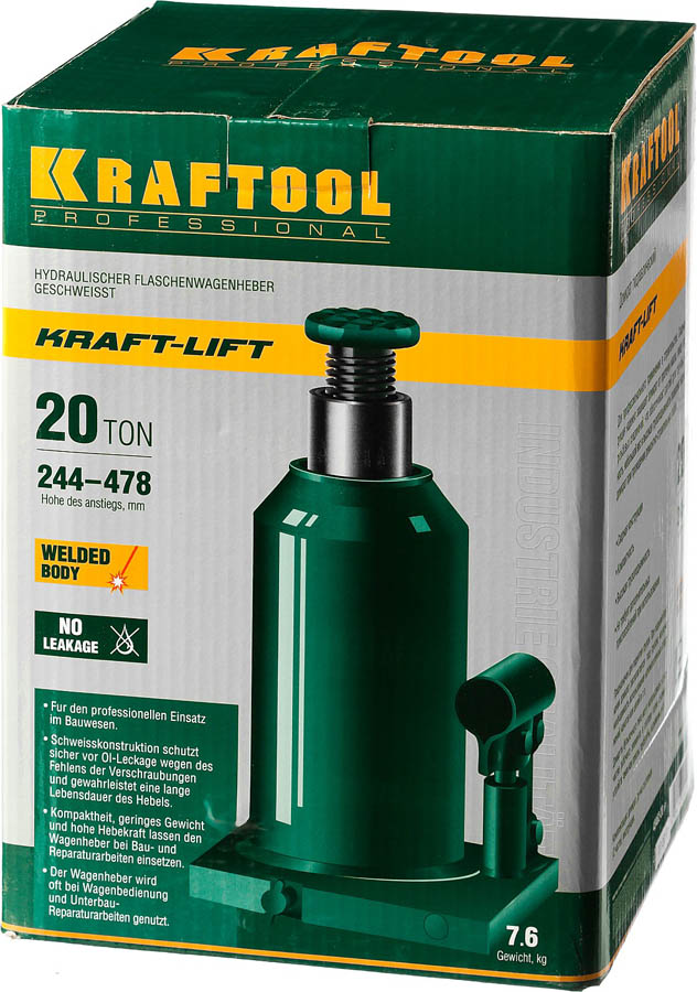 KRAFTOOL 20 т, 244-478 мм, домкрат гидравлический бутылочный сварной Kraft-Lift 43462-20_z01 KRAFTOOL 20 т, 244-478 мм, домкрат гидравлический бутылочный сварной Kraft-Lift 43462-20_z01 купить по цене 6 190 ₽ в интернет магазине ТЕХСАД