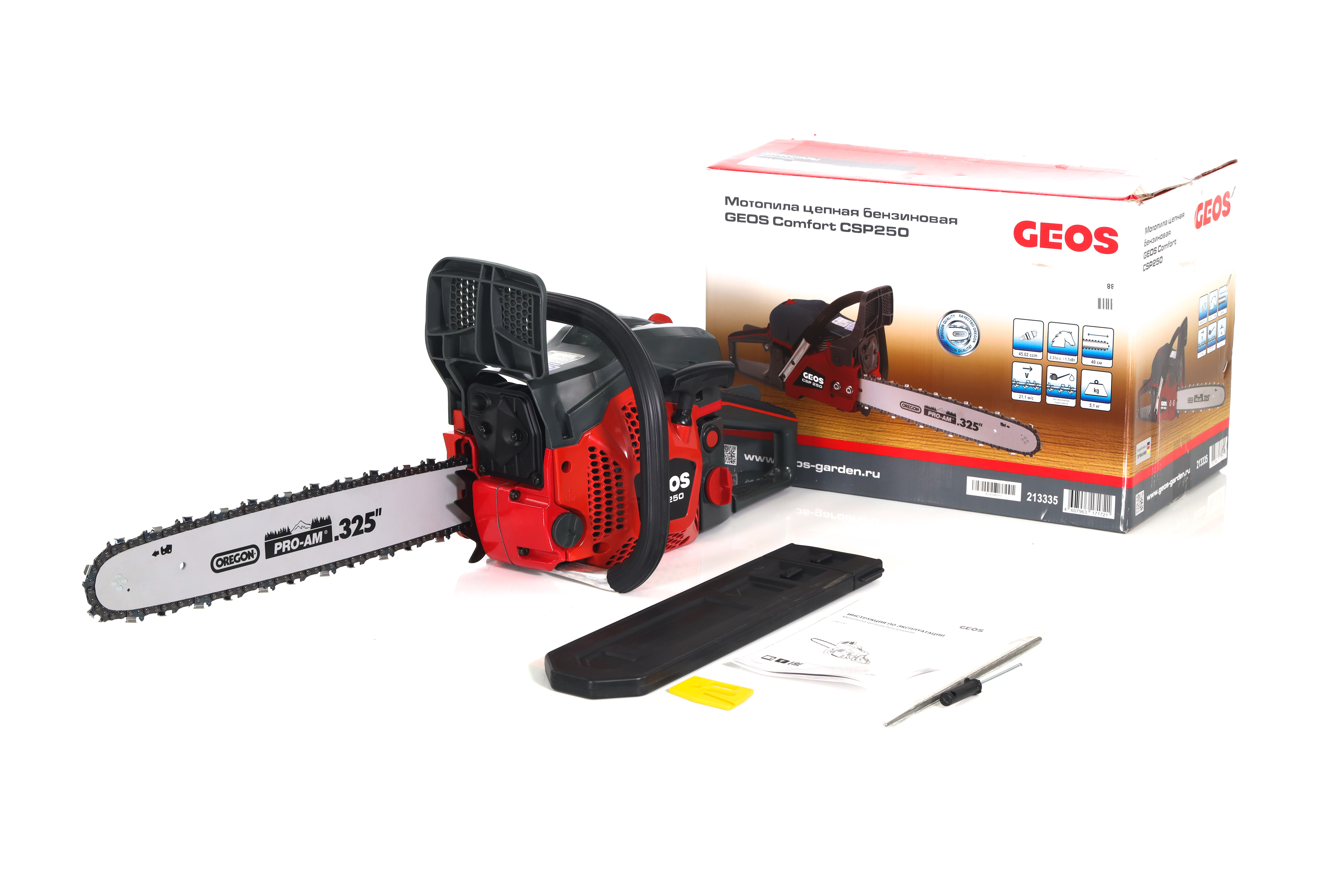 GEOS Мотопила цепная бензиновая Premium CSP250 купить по цене 13&nbsp;990 ₽ в интернет магазине ТЕХСАД
