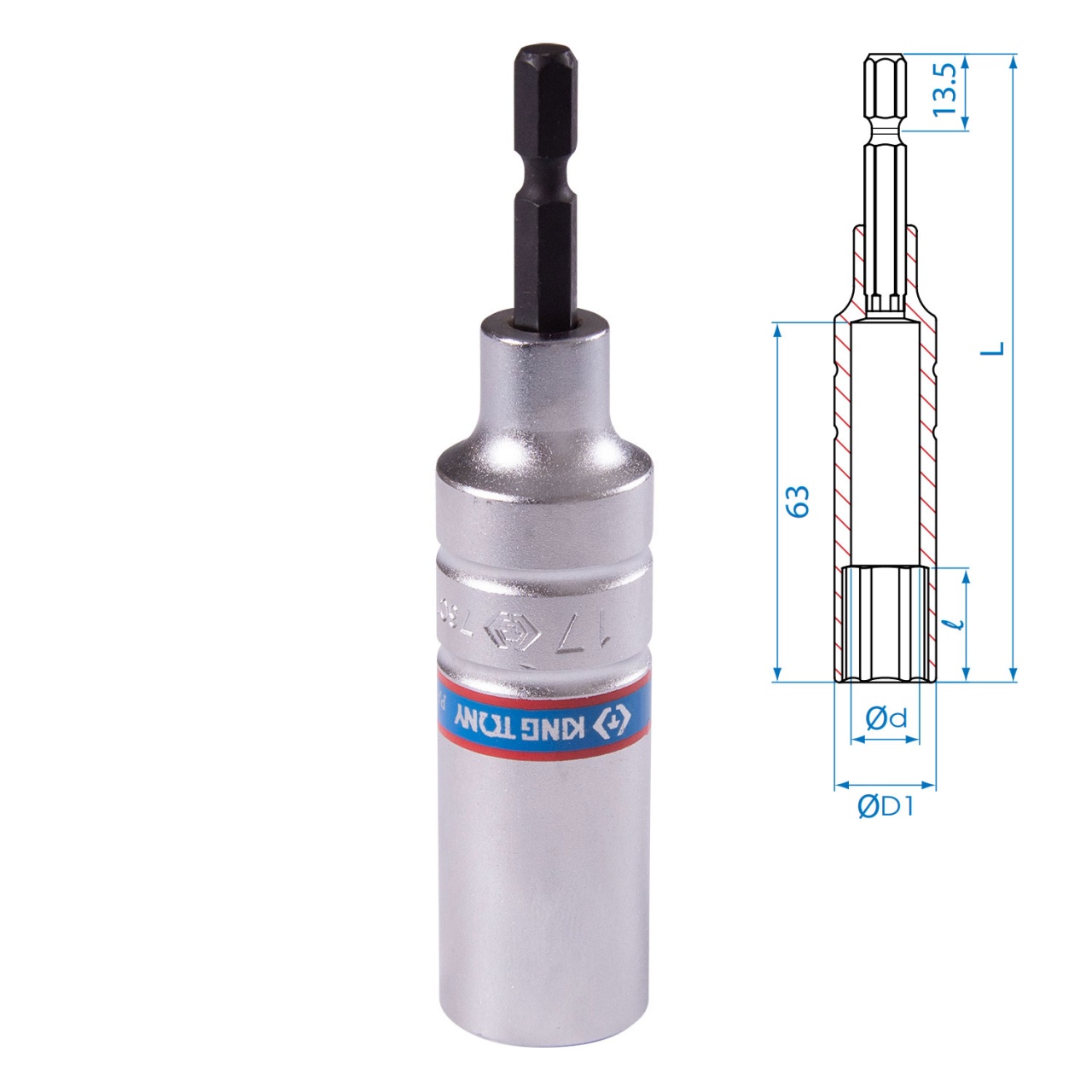 Головка для шуруповерта шестигранная 1/4'', 17 мм, L = 110 мм KING TONY 76C1117M купить по цене 570 ₽ в интернет магазине ТЕХСАД
