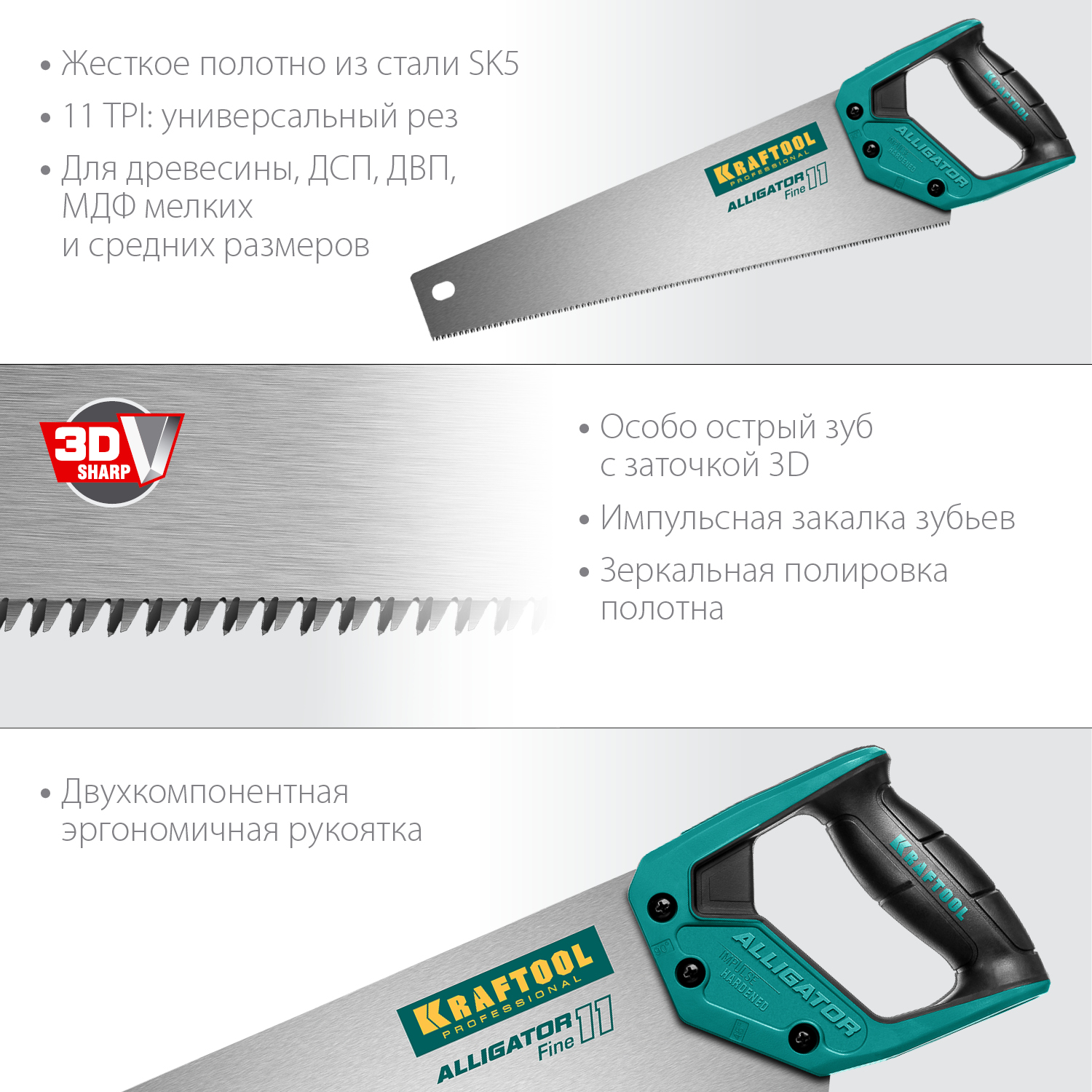 KRAFTOOL 11 TPI, 400 мм, ножовка для точного реза Alligator Fine 11 15203-40 купить по цене 1 410 ₽ в интернет магазине ТЕХСАД
