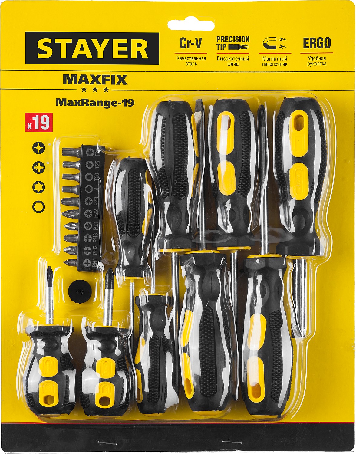 STAYER 19 шт, набор отверток HERCULES-19 2513-H19_z01 купить по цене 850 ₽ в интернет магазине ТЕХСАД