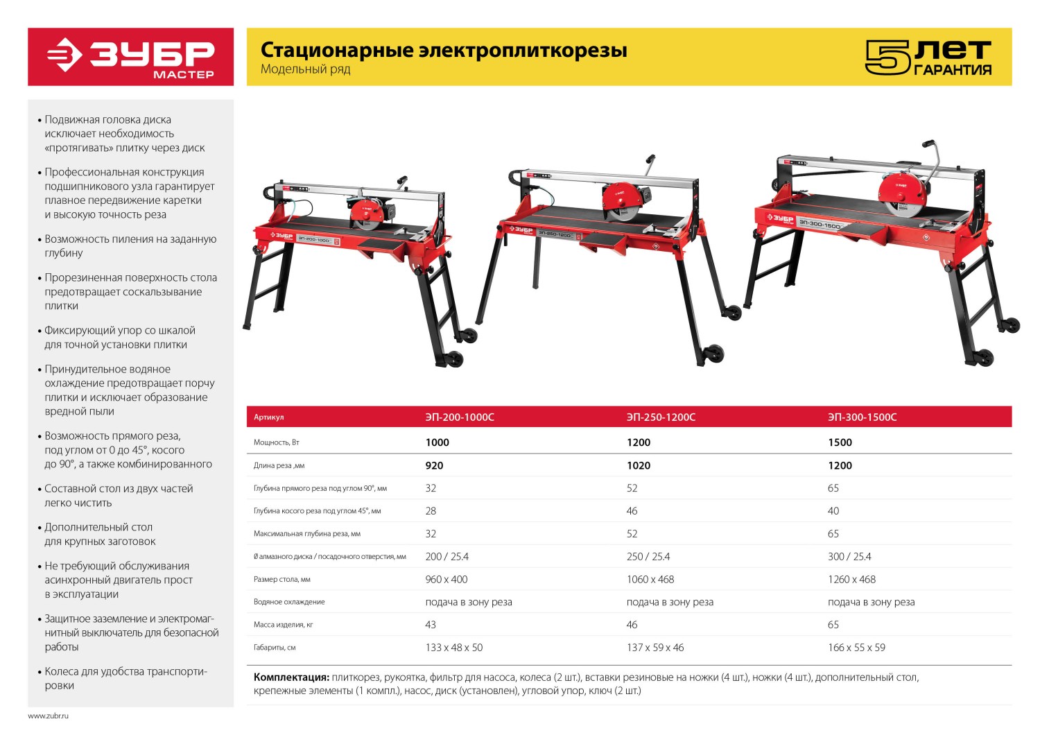 ЗУБР 1200 Вт, 2950 об/мин, плиткорез электрический стационарный ЭП-250-1200С купить по цене 50&nbsp;140 ₽ в интернет магазине ТЕХСАД