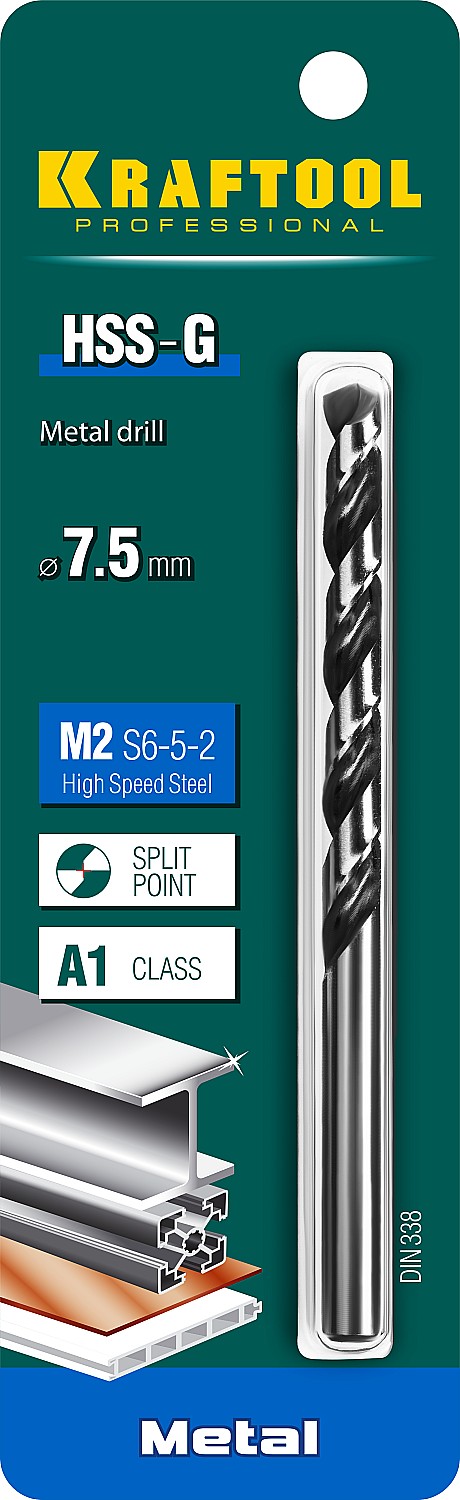 KRAFTOOL Ø 7.5 х 109 мм, HSS-G, сталь М2 (S6-5-2), класс A, сверло по металлу 29651-7.5 Pro KRAFTOOL Ø 7.5 х 109 мм, HSS-G, сталь М2 (S6-5-2), класс A, сверло по металлу 29651-7.5 Pro купить по цене 360 ₽ в интернет магазине ТЕХСАД