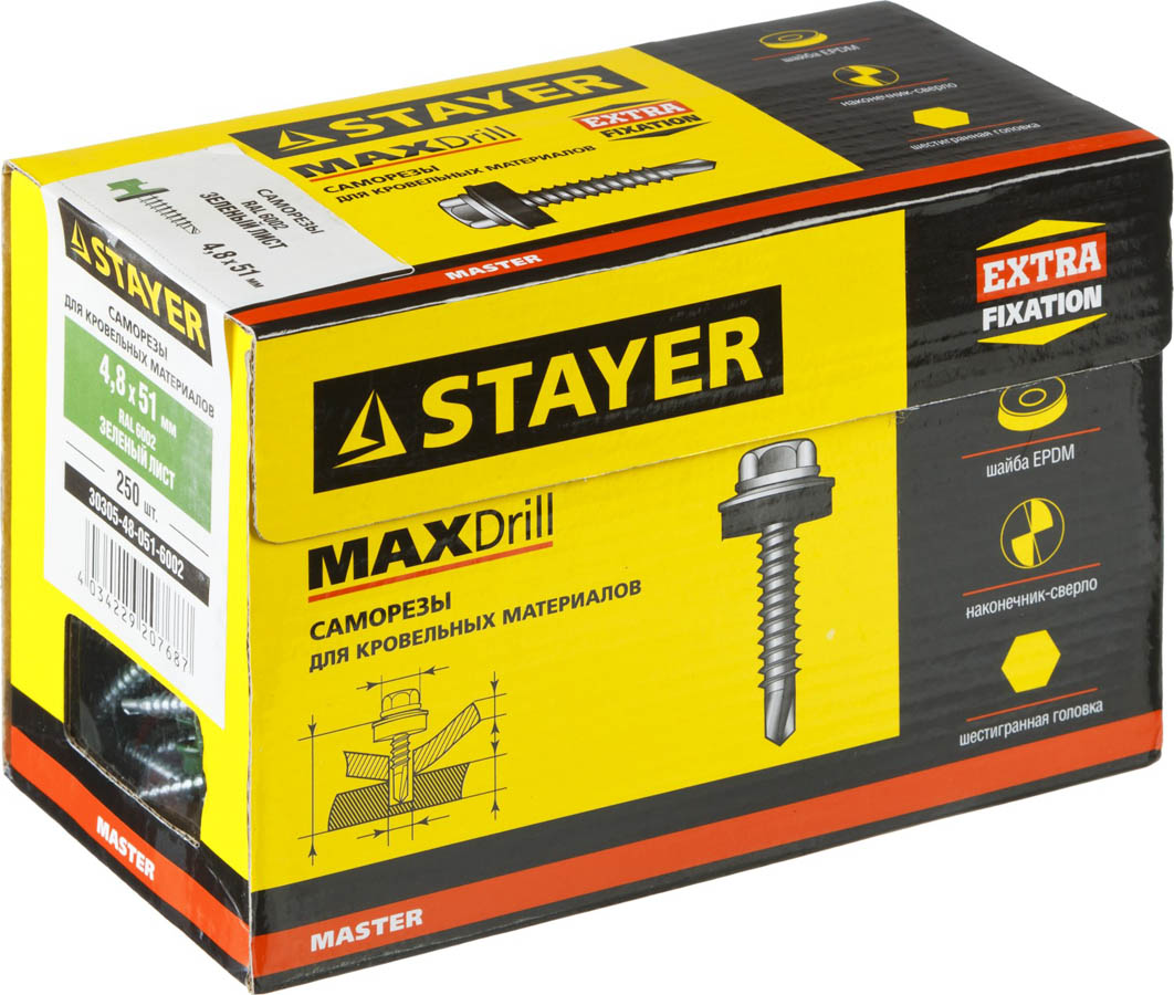 STAYER 51 х 4.8 мм, 250 шт., RAL 6002 зеленый лист, саморезы СКД кровельные для деревянной обрешетки 30305-48-051-6002 Master STAYER 51 х 4.8 мм, 250 шт., RAL 6002 зеленый лист, саморезы СКД кровельные для деревянной обрешетки 30305-48-051-6002 Master купить по цене 525 ₽ в интернет магазине ТЕХСАД
