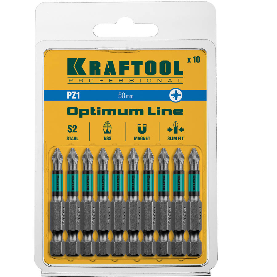 KRAFTOOL PZ1, 50 мм, 10 шт., Cr-Mo сталь, набор бит Optimum Line 26124-1-50-10 купить по цене 490 ₽ в интернет магазине ТЕХСАД