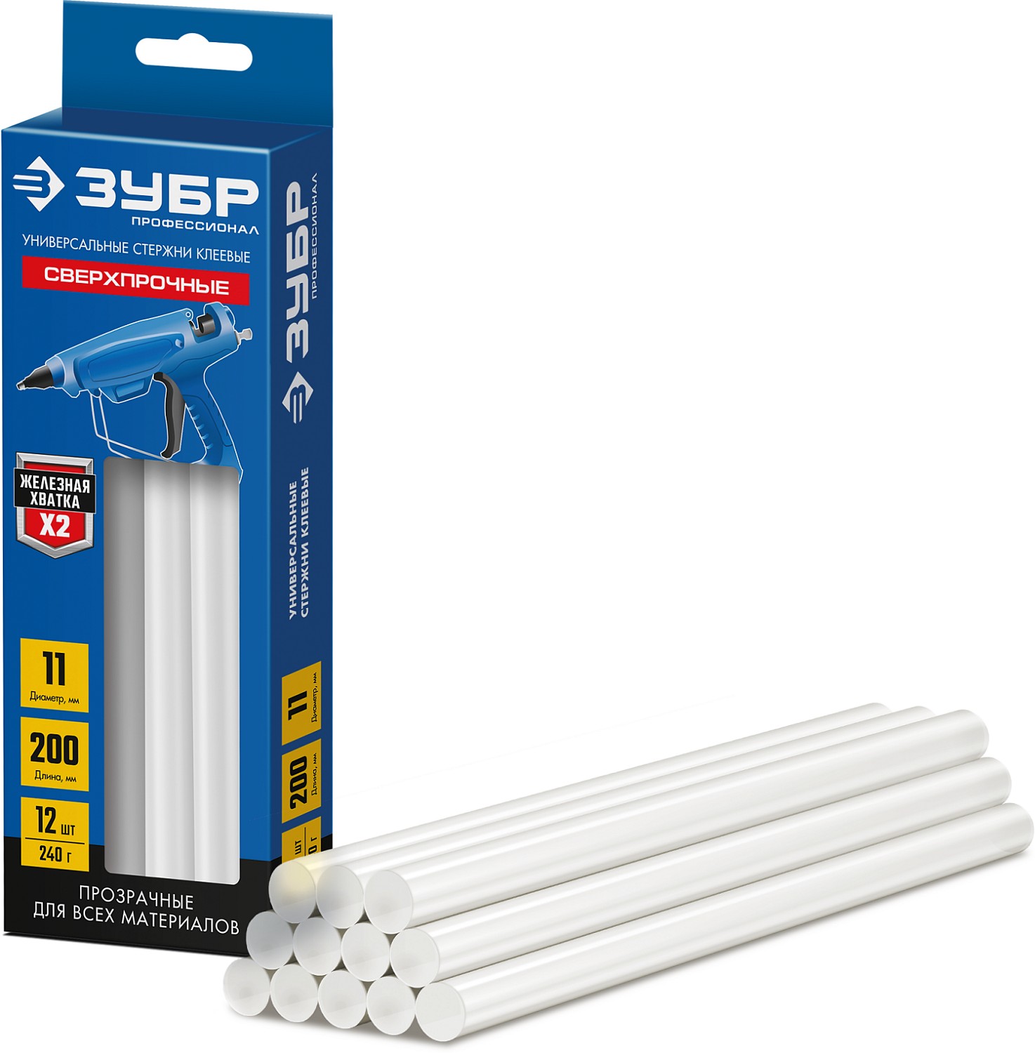 ЗУБР 12 шт., 240 г, 11 х 200 мм (11-12 мм), прозрачные, клеевые стержни 06856-12 купить по цене 520 ₽ в интернет магазине ТЕХСАД