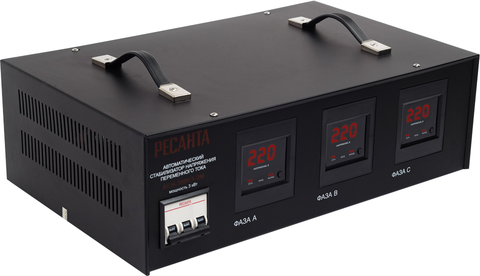 Стабилизатор напряжения РЕСАНТА АСН-3000/3-ЭМ купить по цене 28 290 ₽ в интернет магазине ТЕХСАД