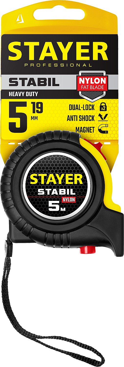 STAYER 5 м х 19 мм, ударостойкий, обрезиненный корпус, два фиксатора, рулетка 34131-05_z02 купить по цене 420 ₽ в интернет магазине ТЕХСАД