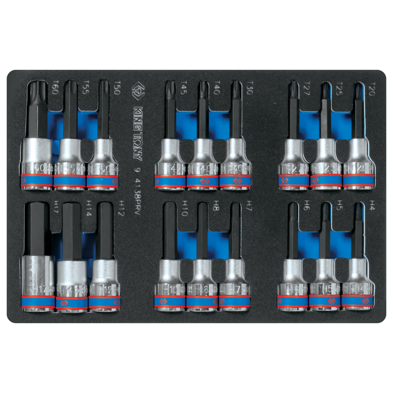 Набор торцевых насадок 1/2'', Torx, Hex, L = 80 мм, ложемент, 18 предметов KING TONY 9-4138PRV купить по цене 8 080 ₽ в интернет магазине ТЕХСАД