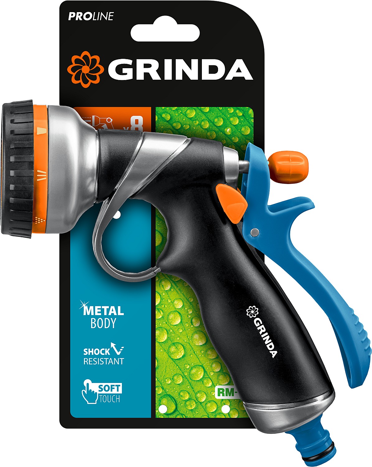 GRINDA 8 режимов, металлический с TPR, курок сзади, пистолет поливочный RM-8 8-427143_z02 PROLine купить по цене 1 170 ₽ в интернет магазине ТЕХСАД