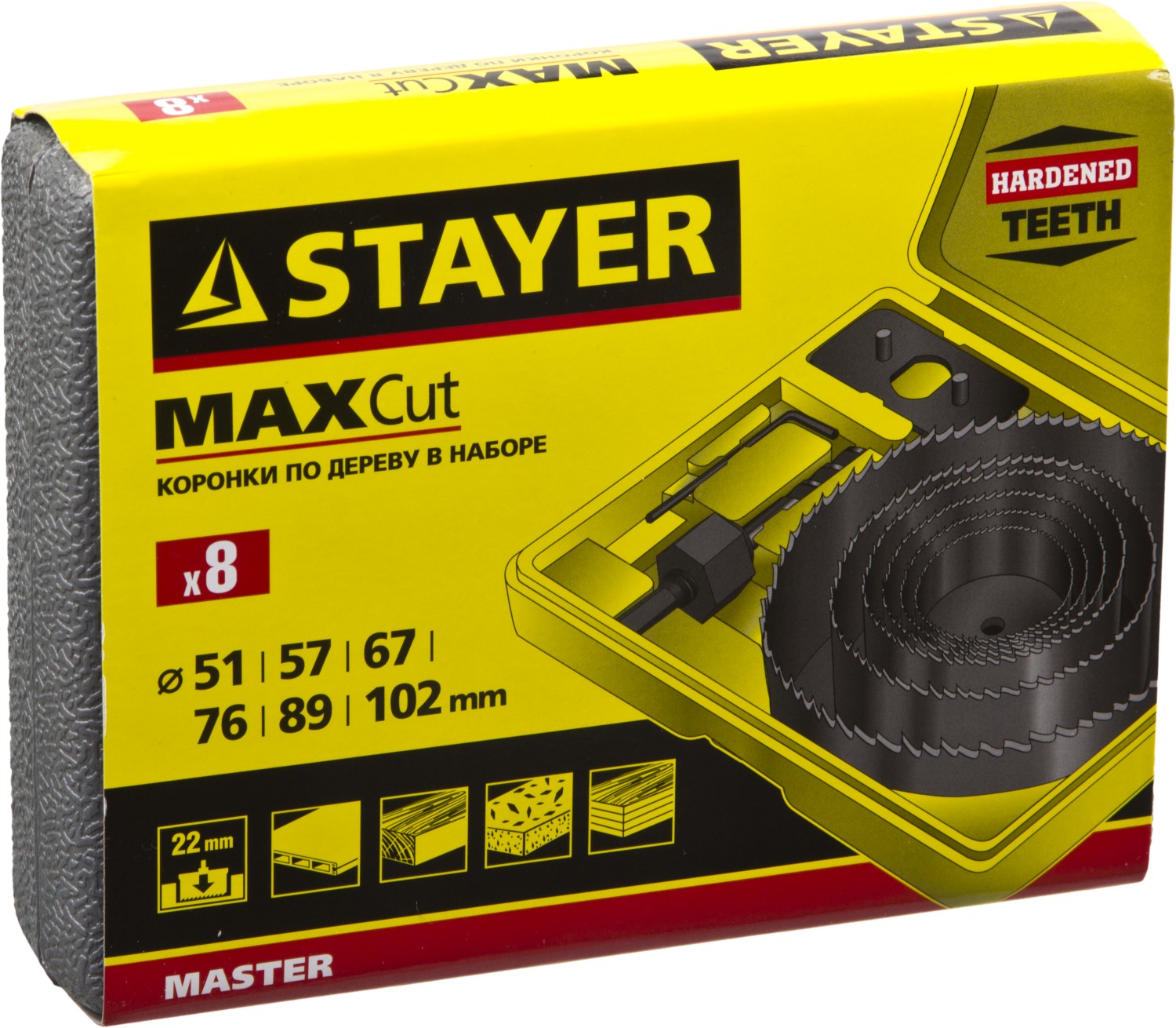 STAYER 8 шт: d=51-57-67-76-88-102 мм, набор коронок по дереву 29600-H8 купить по цене 930 ₽ в интернет магазине ТЕХСАД