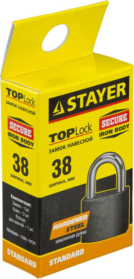 STAYER 38х33х16 мм, металлический корпус, закаленная дужка замок навесной TOPLock 37160-38 купить по цене 261 ₽ в интернет магазине ТЕХСАД