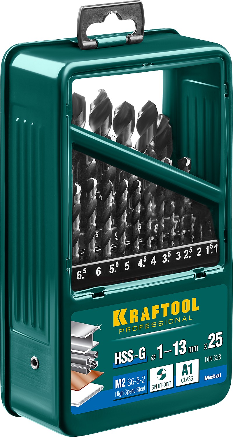 KRAFTOOL 25 шт. (Ø 1-13 мм), класс A, HSS-G, сталь М2(S6-5-2), набор сверл по металлу 29651-H25 купить по цене 8 300 ₽ в интернет магазине ТЕХСАД