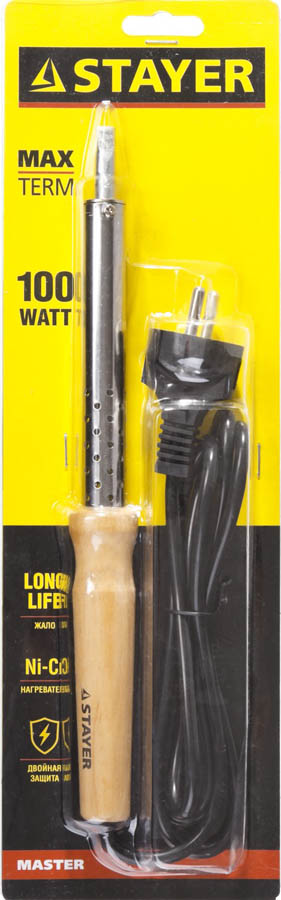 STAYER 100 Вт, 220 В, клин, деревянная рукоятка, электропаяльник Maxterm 55310-100 Master купить по цене 1 160 ₽ в интернет магазине ТЕХСАД