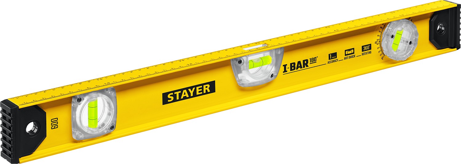 STAYER I-Bar180 600 мм двутавровый уровень, 3 глазка, линейка, поворотный глазок, 3470-060_z02 купить по цене 660 ₽ в интернет магазине ТЕХСАД