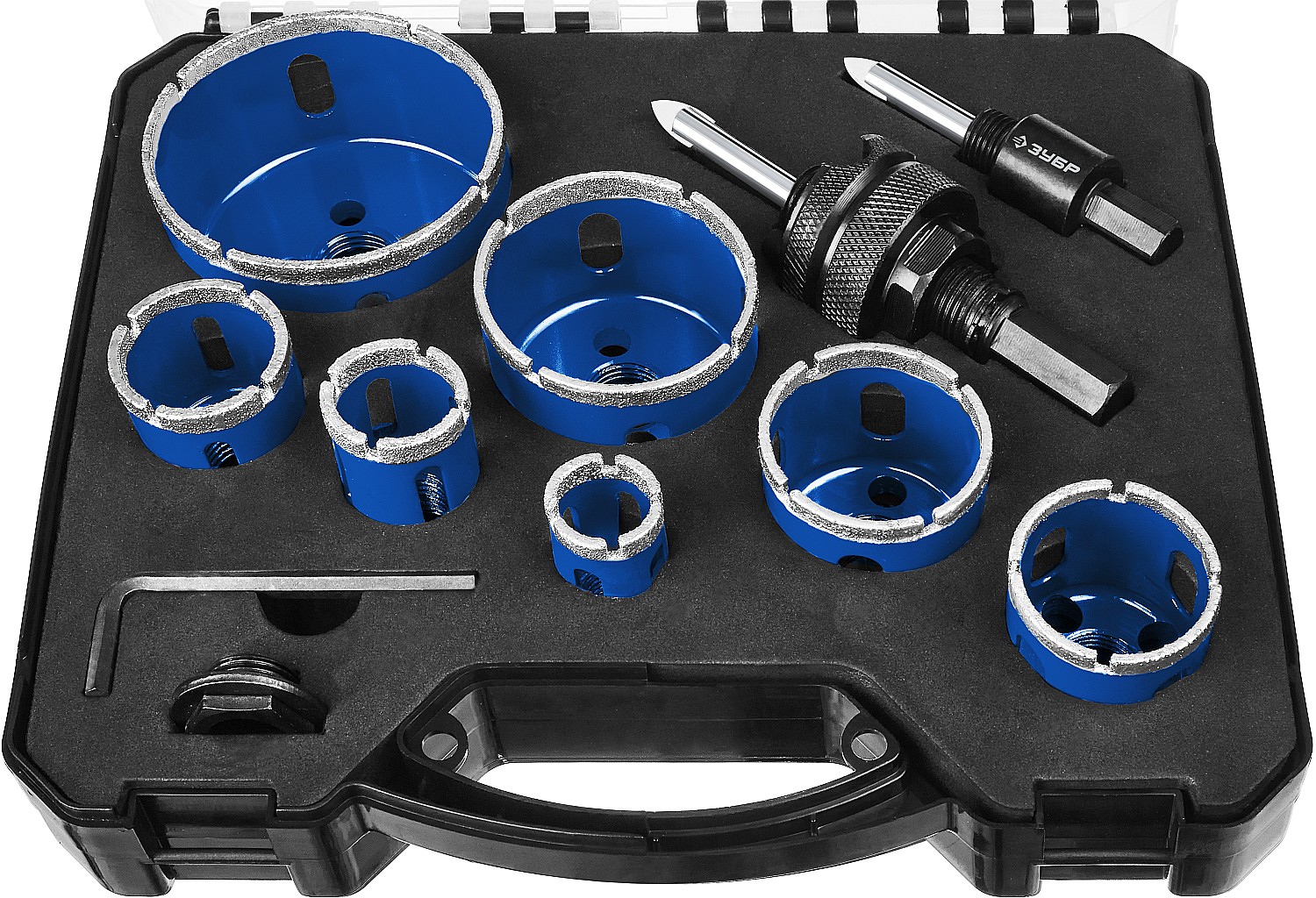 ЗУБР 7 шт: d=20, 25, 32, 35, 40, 50, 68 мм, набор алмазных коронок с оснасткой 29870-H7_z01 ЗУБР 7 шт: d=20, 25, 32, 35, 40, 50, 68 мм, набор алмазных коронок с оснасткой 29870-H7_z01 купить по цене 7 250 ₽ в интернет магазине ТЕХСАД