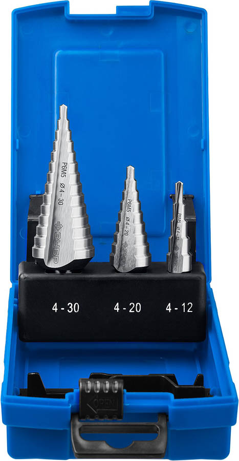 ЗУБР 3 шт., Р6М5, набор ступенчатых сверл 29670-4-30-H3_z01 Профессионал купить по цене 5 550 ₽ в интернет магазине ТЕХСАД