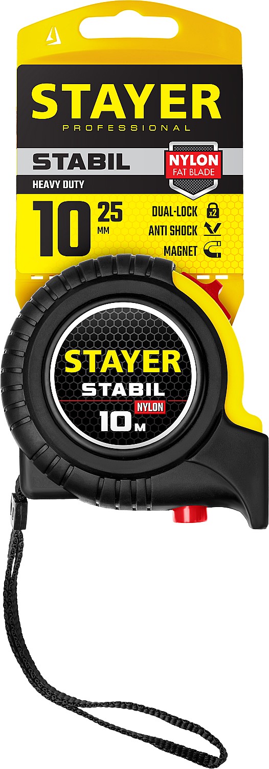 STAYER 10 м х 25 мм, ударостойкий, обрезиненный корпус, два фиксатора, рулетка 34131-10_z02 Professional купить по цене 800 ₽ в интернет магазине ТЕХСАД