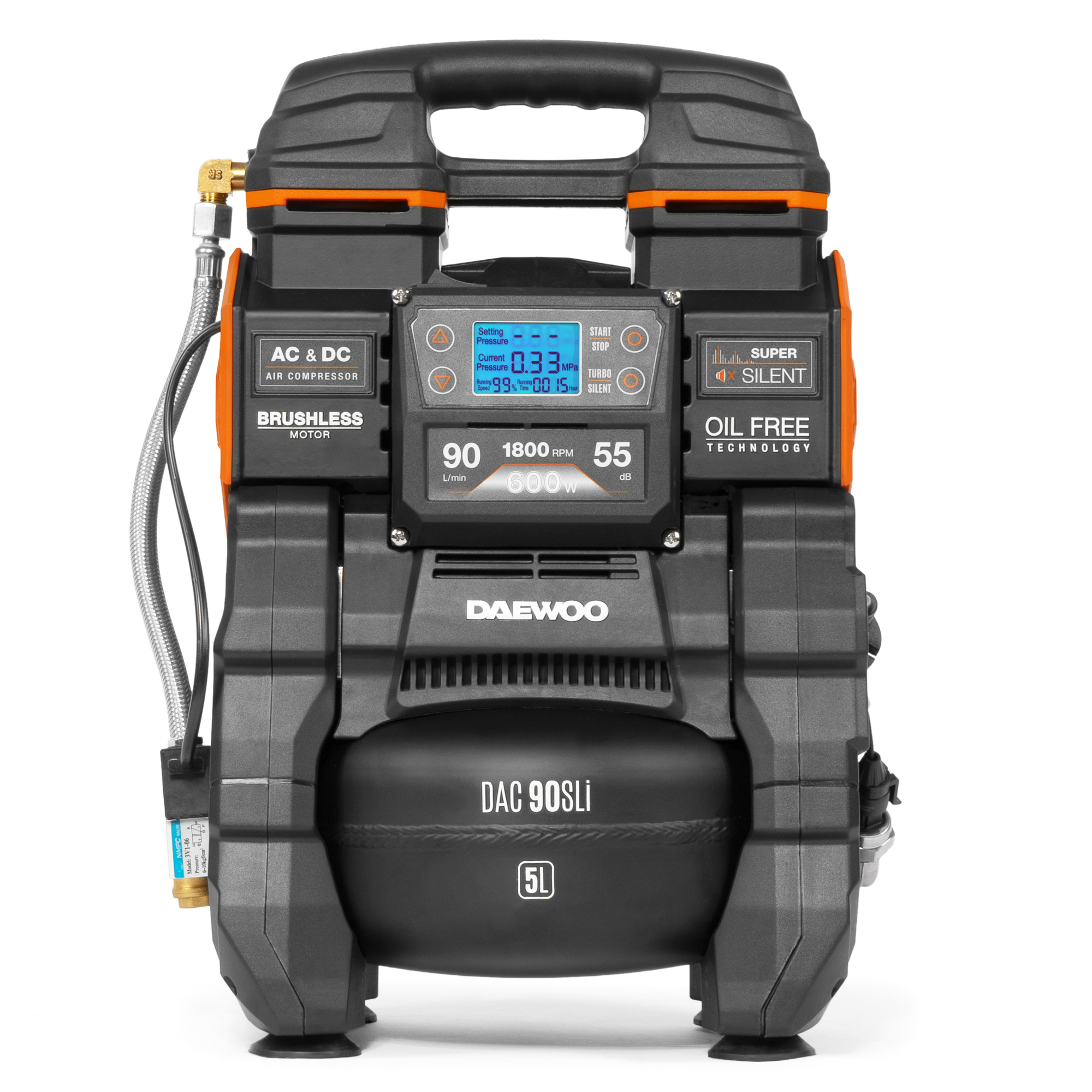 Компрессор аккумуляторный 21В / 220В DAEWOO DAC 90S Li купить по цене 32&nbsp;990 ₽ в интернет магазине ТЕХСАД