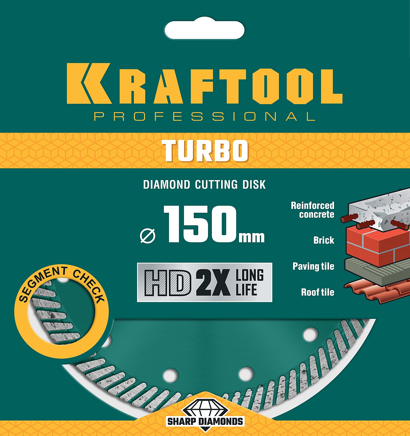 KRAFTOOL Ø 150Х22.2 мм, алмазный, сегментный, по армированному бетону, кирпичу диск отрезной TURBO 36682-150 купить по цене 1 490 ₽ в интернет магазине ТЕХСАД