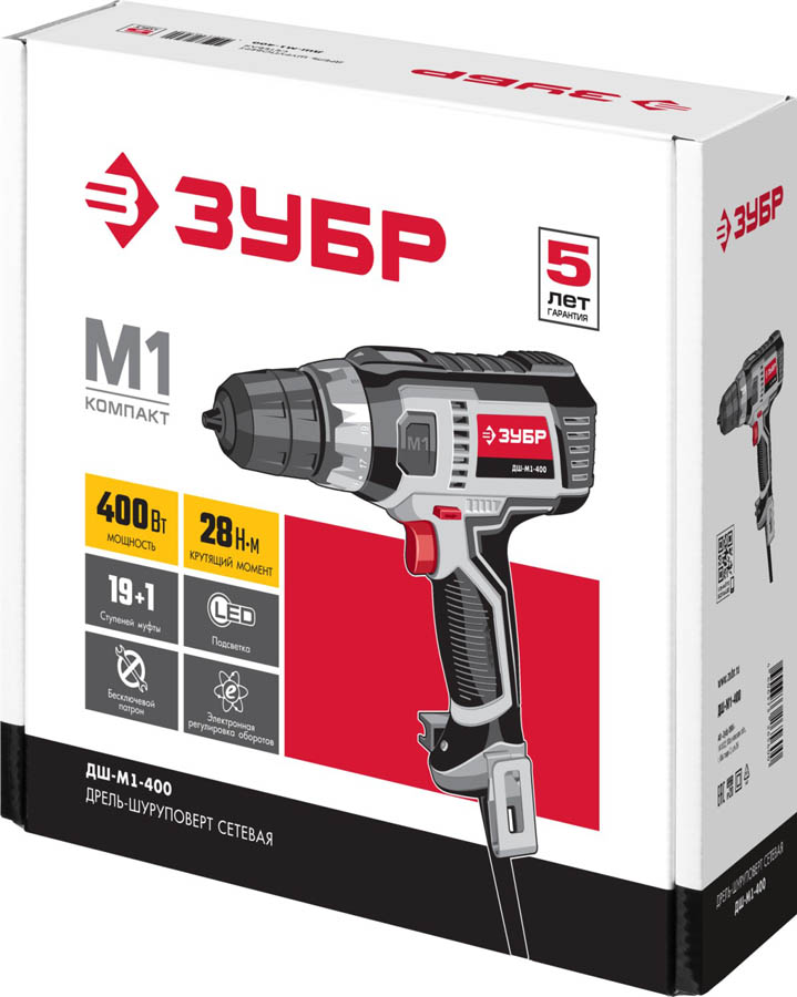 ЗУБР 400 Вт, 0-750 об/мин, дрель-шуруповерт сетевая ДШ-М1-400 Мастер купить по цене 3&nbsp;500 ₽ в интернет магазине ТЕХСАД