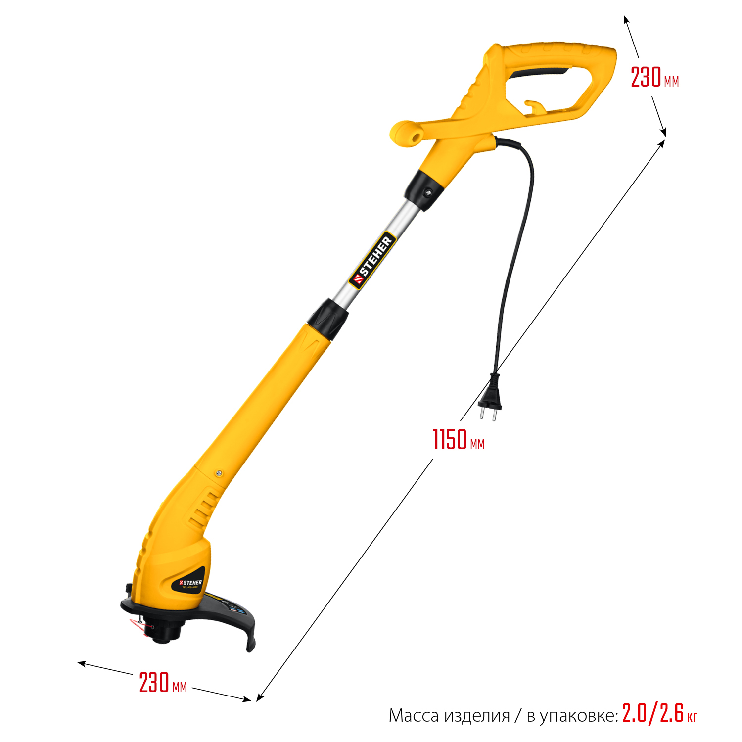 STEHER 400 Вт, ш/с 25 см, триммер сетевой TEL-25-400 купить по цене 1&nbsp;750 ₽ в интернет магазине ТЕХСАД