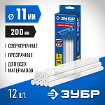 ЗУБР 12 шт., 240 г, 11 х 200 мм (11-12 мм), прозрачные, клеевые стержни 06856-12 купить по цене 520 ₽ в интернет магазине ТЕХСАД