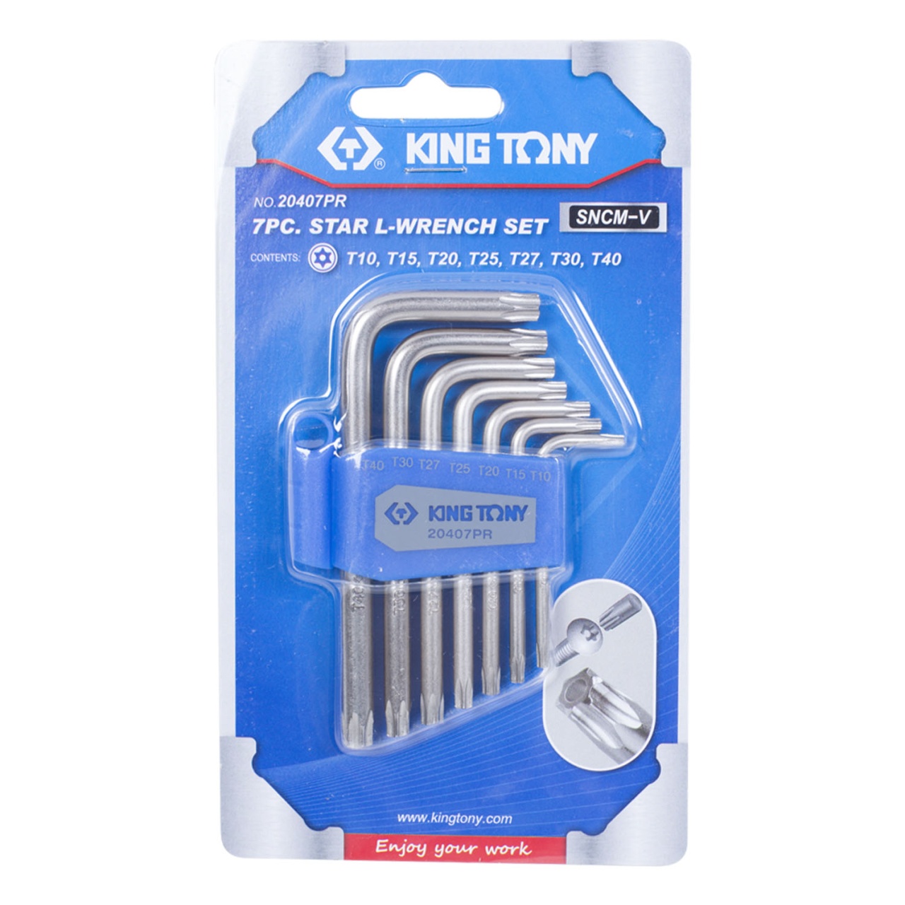 Набор Г-образных Torx, T10H-T40H, короткие, с отверстием, 7 предметов KING TONY 20407PR купить по цене 980 ₽ в интернет магазине ТЕХСАД