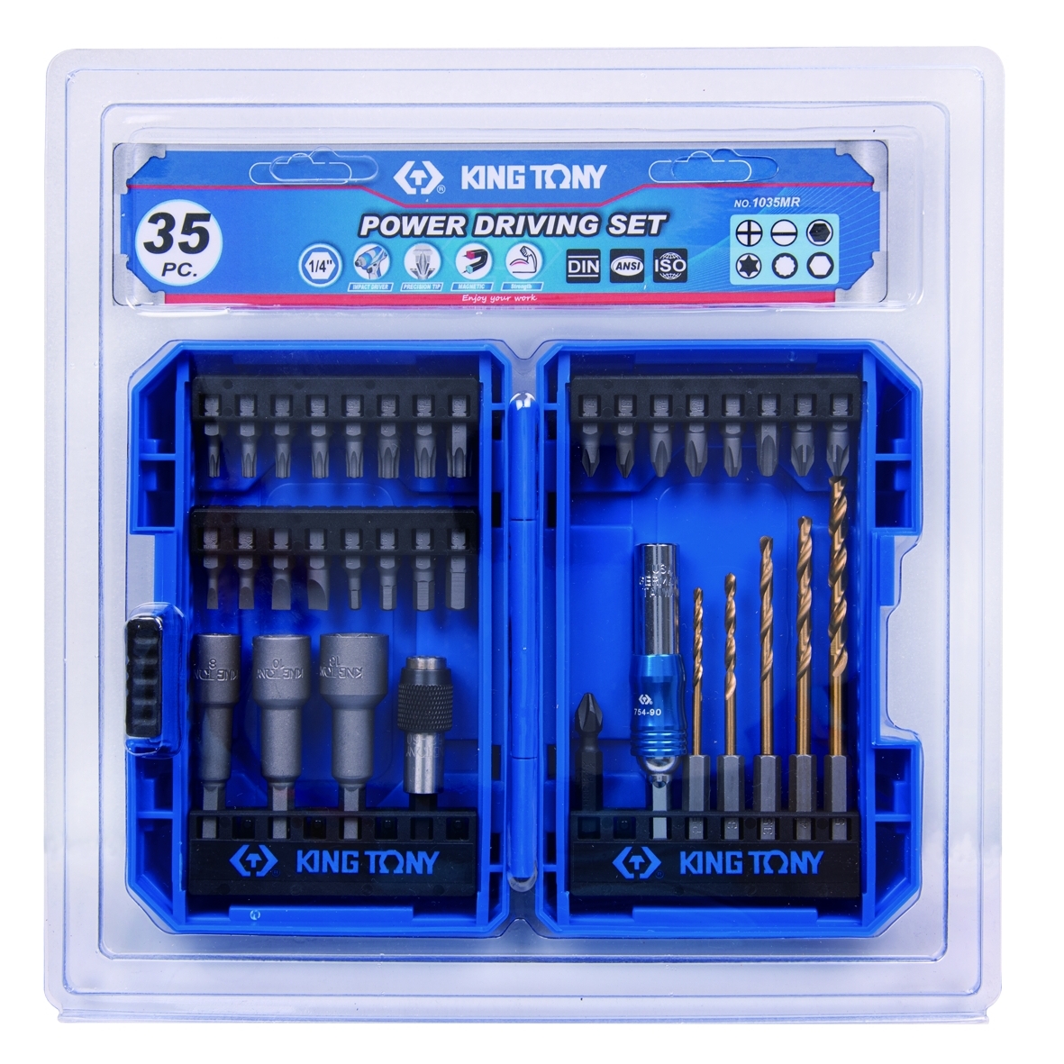 Набор вставок (бит) 1/4'', PH, PZ, Hex, Torx, Slotted, сверла, 35 предметов KING TONY 1035MR купить по цене 3 920 ₽ в интернет магазине ТЕХСАД