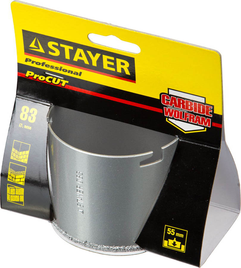 STAYER d 83 мм, L - 55 мм, карбид-вольфрамовая крошка, кольцевая коронка 33345-83 купить по цене 460 ₽ в интернет магазине ТЕХСАД