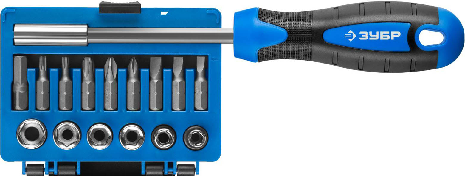 ЗУБР 16 предметов, двухкомпонентная рукоятка, в блистере, набор: битодержатель с битами и головками 25216 ЗУБР 16 предметов, двухкомпонентная рукоятка, в блистере, набор: битодержатель с битами и головками 25216 купить по цене 720 ₽ в интернет магазине ТЕХСАД