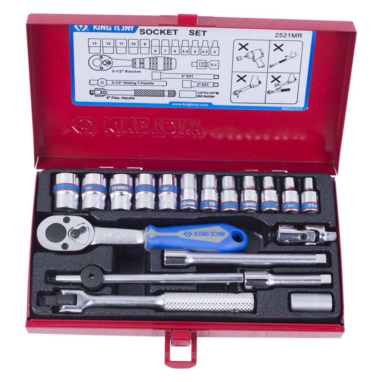 Набор торцевых головок с принадлежностями 1/4'', шестигранные, 4-13 мм, 19 предметов KING TONY 2521MR купить по цене 4 570 ₽ в интернет магазине ТЕХСАД