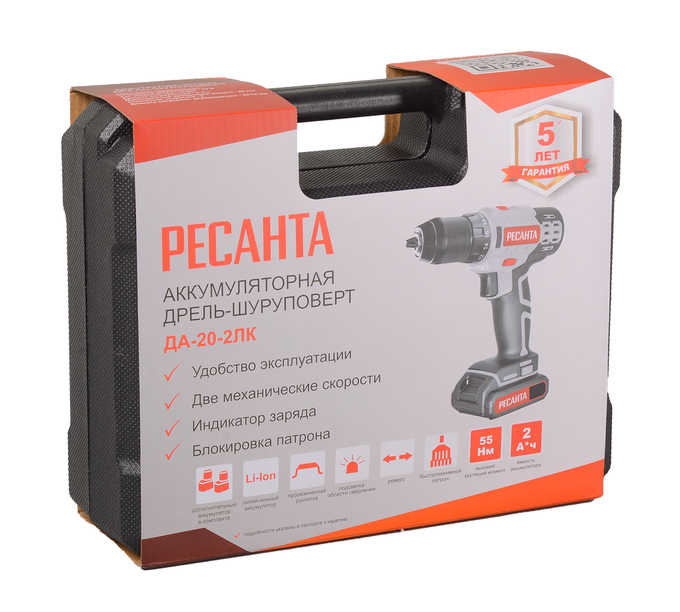 Дрель-шуруповерт аккумуляторная Ресанта ДА-20-2ЛК (2,0 А/ч) купить по цене 8&nbsp;290 ₽ в интернет магазине ТЕХСАД