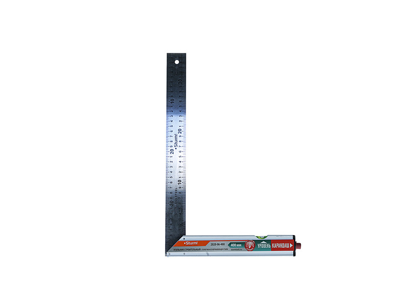 Угольник Sturm! 2020-06-400 со встроенными уровнем и карандашом купить по цене 1 090 ₽ в интернет магазине ТЕХСАД