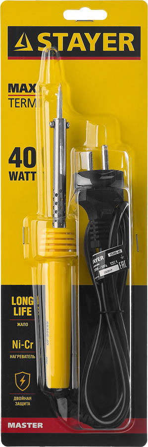 STAYER 40 Вт, конус, пластиковая рукоятка, электропаяльник Maxterm 55305-40 Master купить по цене 730 ₽ в интернет магазине ТЕХСАД