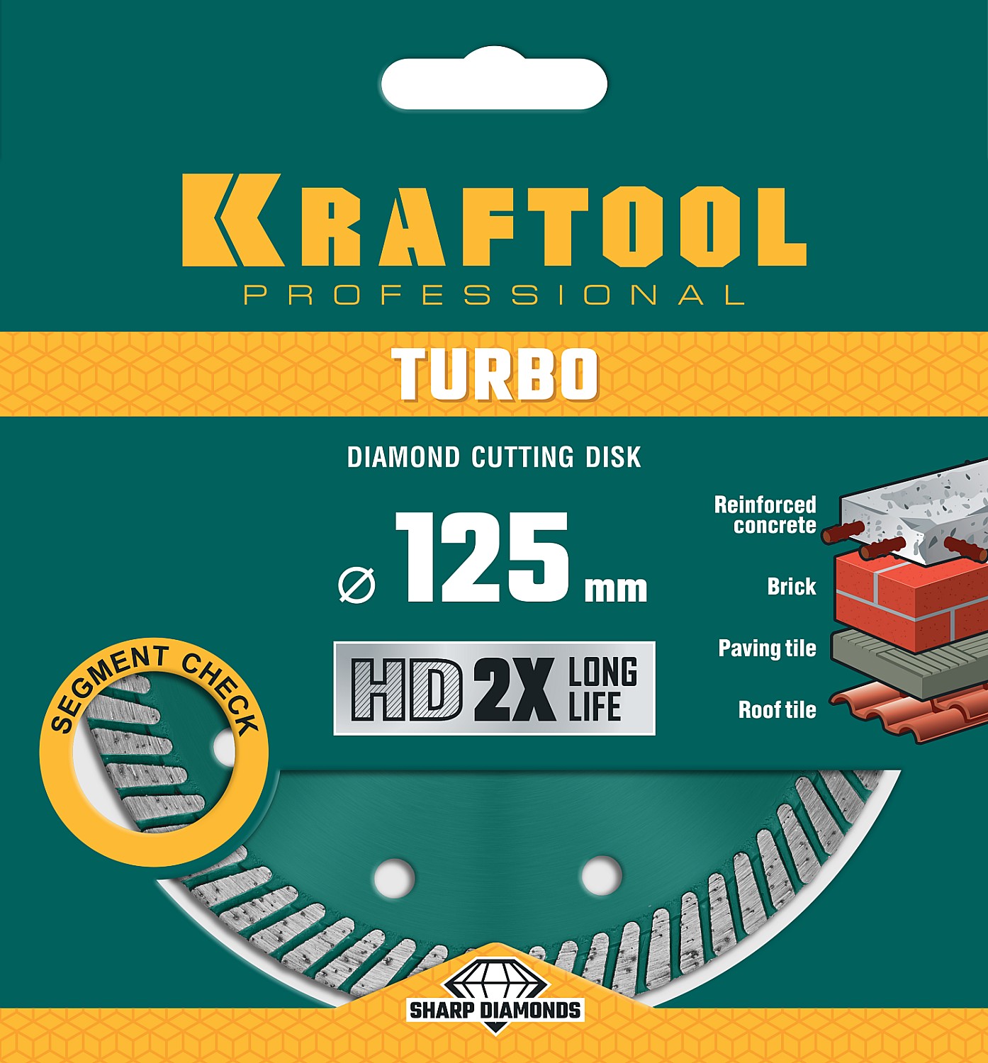 KRAFTOOL Ø 125Х22.2 мм, алмазный, сегментный, по армированному бетону, кирпичу диск отрезной TURBO 36682-125 купить по цене 1 280 ₽ в интернет магазине ТЕХСАД