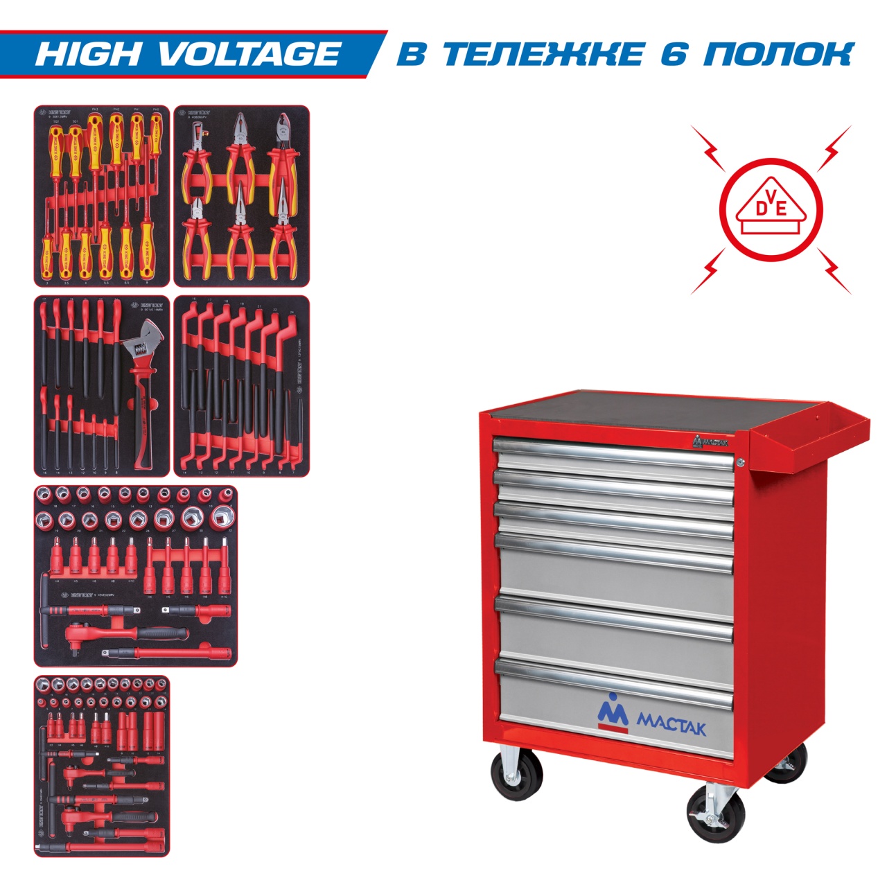 Набор инструментов ''HIGH VOLTAGE'' в красной тележке, 117 предметов KING TONY 934-117AMRE купить по цене 189 500 ₽ в интернет магазине ТЕХСАД