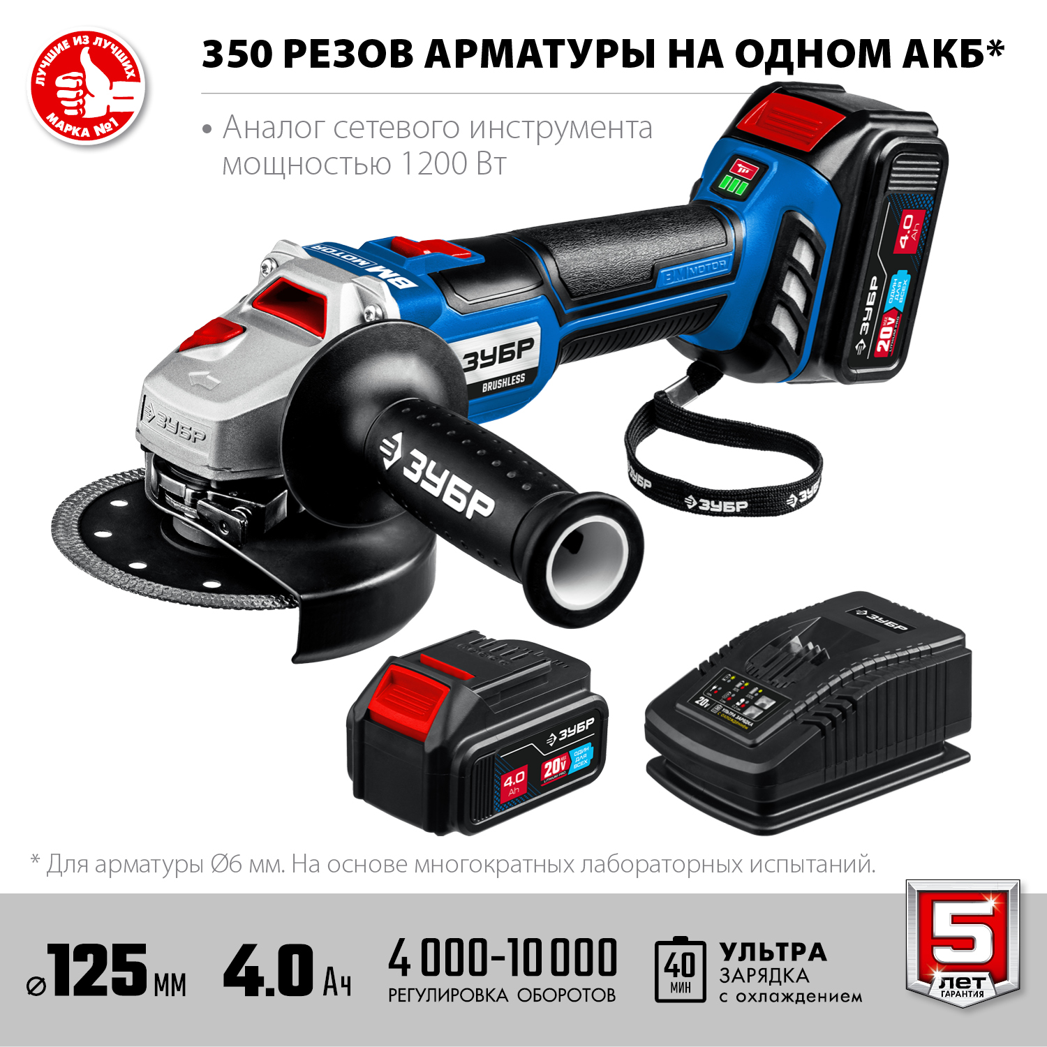 ЗУБР 20 В, Li-Ion PRO, 2 АКБ, УШМ ''BRUSHLESS'' AB-125-42 Профессионал купить по цене 25 240 ₽ в интернет магазине ТЕХСАД