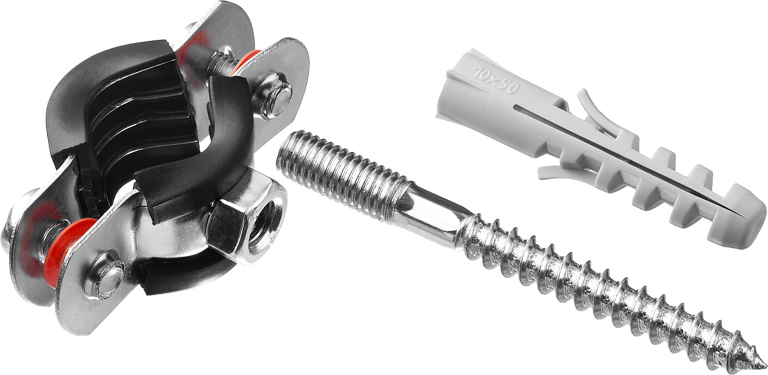 ЗУБР 1 шт., 3/8'', оцинкованный, в комплекте с сантехнической шпилькой и дюбелем, хомут трубный с гайкой 37866-15-19 Мастер купить по цене 62 ₽ в интернет магазине ТЕХСАД