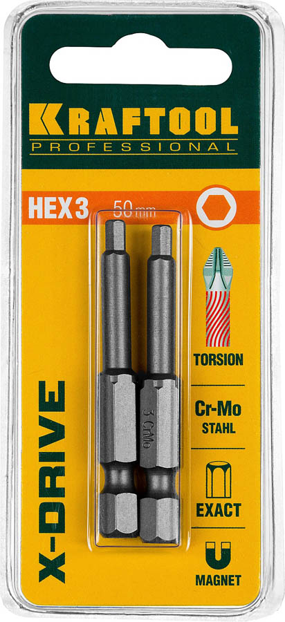 KRAFTOOL HEX3, 50 мм, 2 шт., кованые профессиональные биты X-DRIVE 26127-3-50-2 купить по цене 250 ₽ в интернет магазине ТЕХСАД
