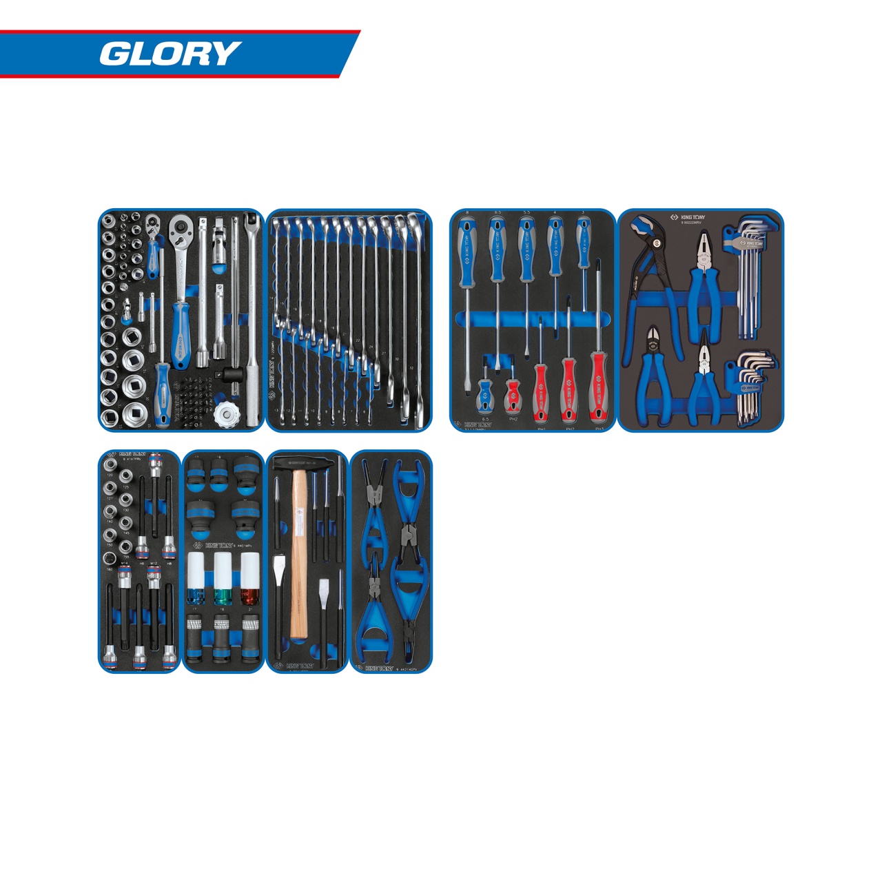 Набор инструментов ''GLORY'' для тележки, 8 ложементов, 152 предмета KING TONY 9G35-152MRVD купить по цене 79 500 ₽ в интернет магазине ТЕХСАД