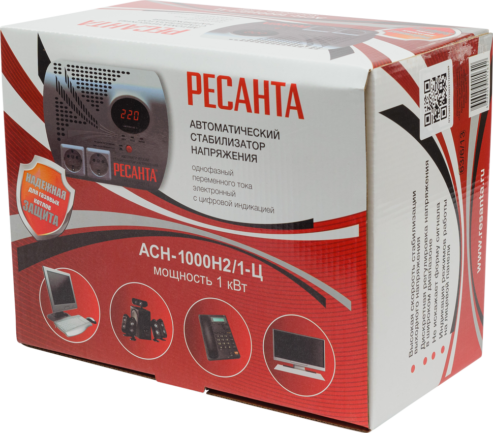 Стабилизатор напряжения серии LUX РЕСАНТА АСН-1000Н2/1-Ц купить по цене 4&nbsp;790 ₽ в интернет магазине ТЕХСАД