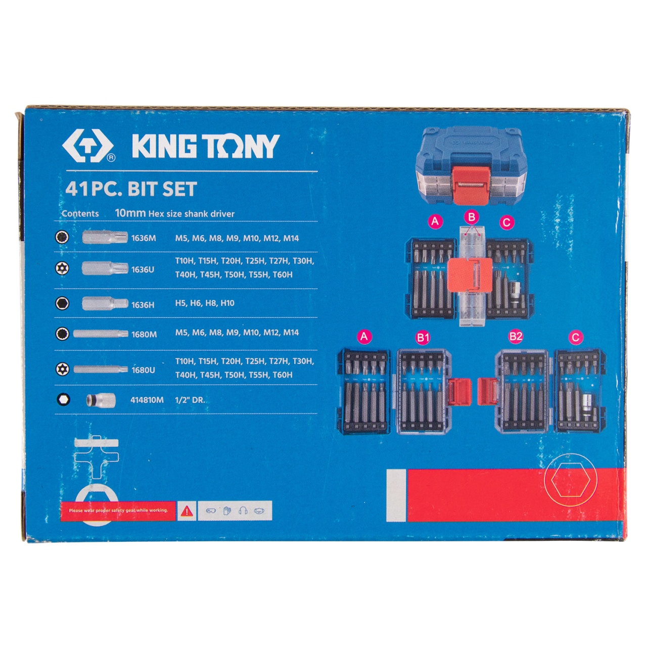 Набор вставок (бит) 10 мм, Torx, Spline, Hex, 41 предмет KING TONY 1041CQ-EB купить по цене 7&nbsp;610 ₽ в интернет магазине ТЕХСАД