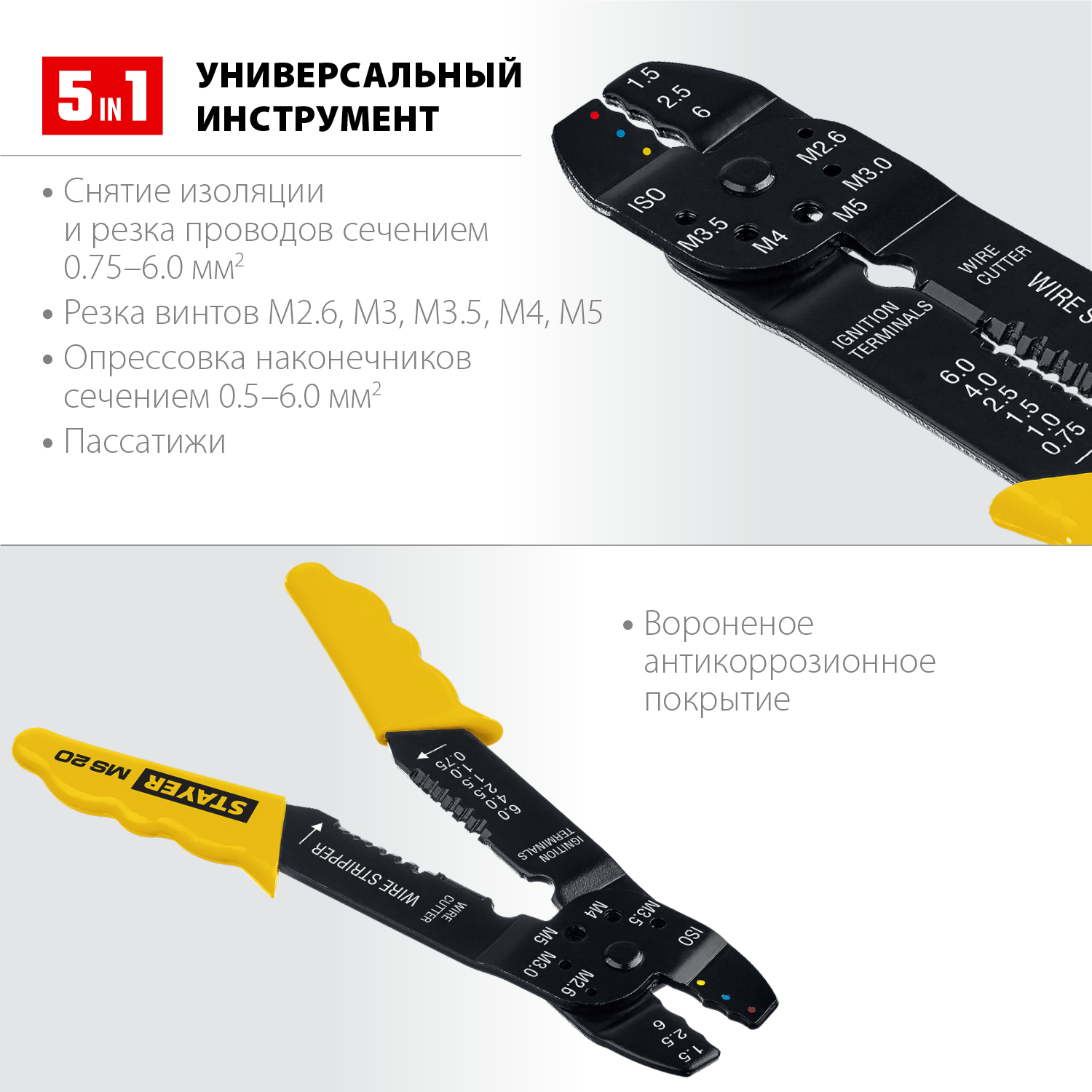 STAYER 0.75-6 мм², стриппер многофункциональный MS-20 2265-21_z01 Professional купить по цене 400 ₽ в интернет магазине ТЕХСАД