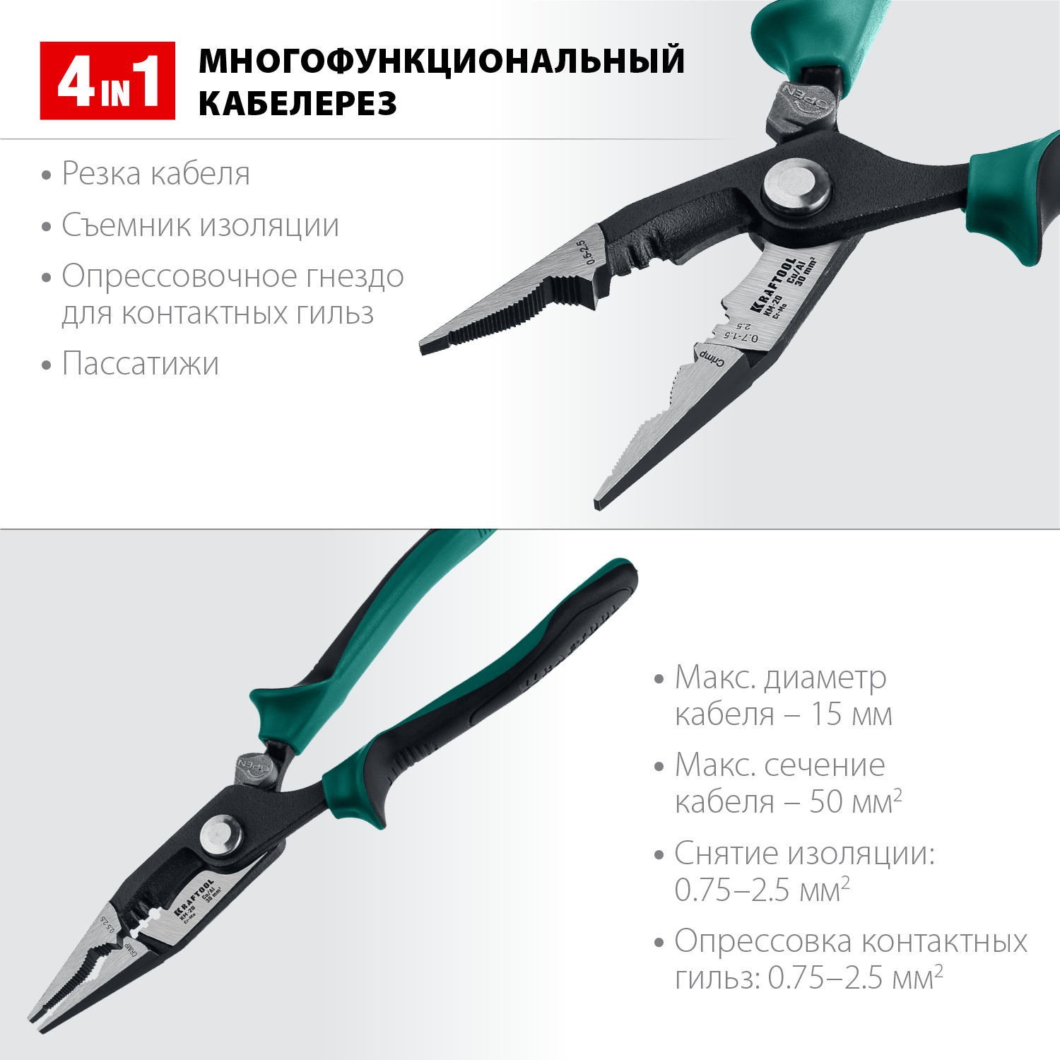 KRAFTOOL клещи многофункциональные KM-20 23336-20 купить по цене 3&nbsp;910 ₽ в интернет магазине ТЕХСАД