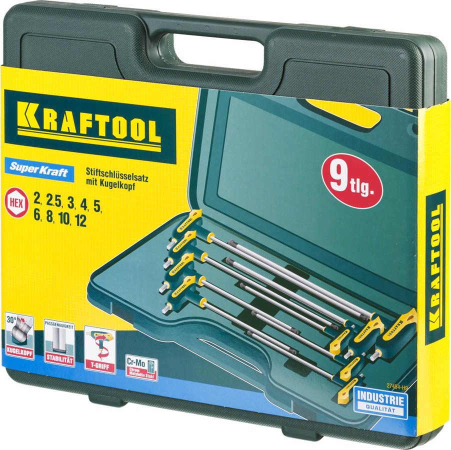 KRAFTOOL 9 шт., ключи имбусовые INDUSTRIE 27454-H9 купить по цене 2&nbsp;044 ₽ в интернет магазине ТЕХСАД