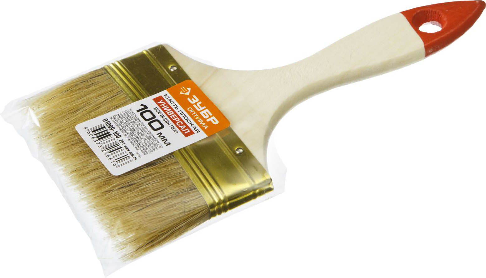 ЗУБР 100 мм, 4'', щетина натуральная, деревянная ручка, кисть плоская УНИВЕРСАЛ 01099-100_z01 Оптима купить по цене 100 ₽ в интернет магазине ТЕХСАД